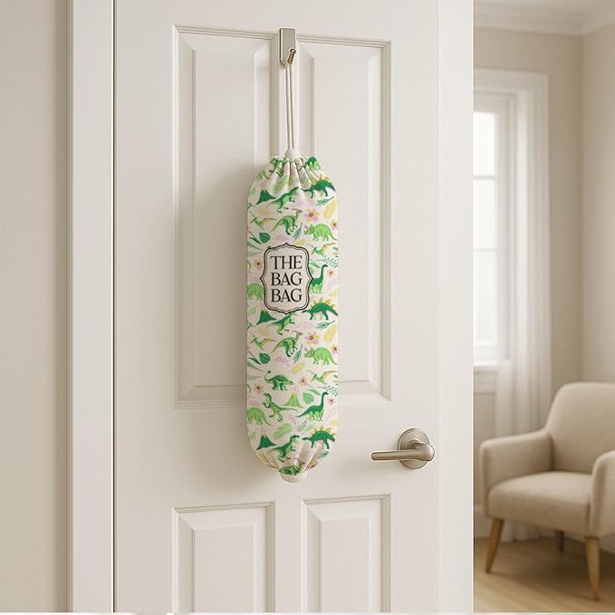 The Bag Bag Grocery Bags Holder, Dinosaur Pattern Grocery Bags Holder Organizer For Shopping Sack, Reusable Hanging Trash Sack Dispenser, Kitchen Gift For Women Family Friends
