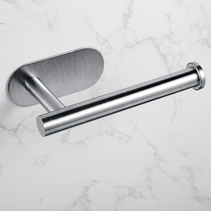 YUET Toilet Roll Holder Self Adhesive Holders Tissue 3M Stand Hanger Bathroom, Kitchen, Washroom Premium Thicken SUS-304 Stainless Steel, No Drilling,Strong Adhesiveness Rustproof (Brushed Silver)