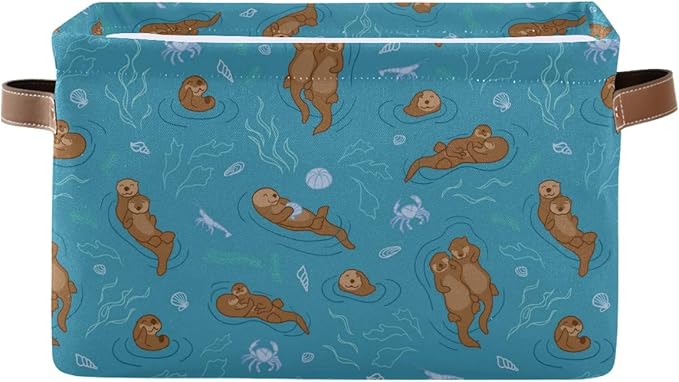 Storage Basket Cube Sea Animal Otter Coral Large Collapsible Toys Storage Box Bin Laundry Organizer for Closet Shelf Nursery Kids Bedroom,15x11x9.5 in,1 Pack