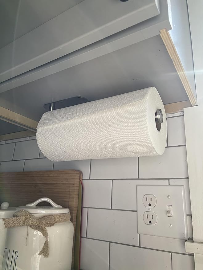 2nd Gen Paper Towel Holder Under Cabinet No Drilling, [More Studry] Self Adhesive or Drilling Paper Towel Holder Wall Mount for Kitchen, RV, [Fit Mega PapAer Towel Roll] SUS304 Stainless Steel