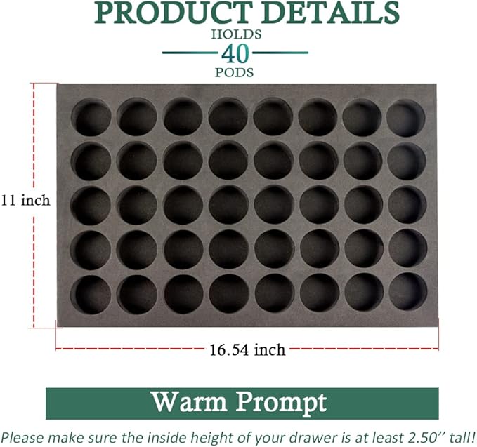 Coffee Pod Holder Compatible with KCup Keurig Pods Coffee Holder Drawer Organizer Tray for Kitchen Office Home Holds 40 Coffee Pods (16.5” X 11”)