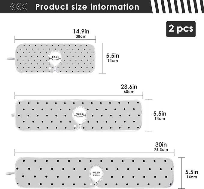 2 PCS Kitchen Sink Splash Guard 30 Inch Faucet Mat for Kitchen Sink Bathroom Sink Faucet Absorbing Drip Drain Mat Pad Microfiber Soft Washable Black and White Polka Dot