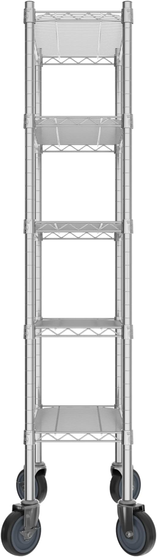 Commercial NSF Listed Chrome Mobile Wire Shelving Kit 12" x 24" x 60", with 5 Shelves Perfect for Warehouse, Walk-in Refrigerator, Freezer, Grocery Store, Restaurant, Dishroom