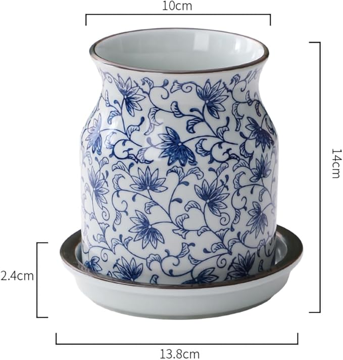WAIT FLY Blue and White Porcelain Kitchen Utensil Holder with Bottom Flatware Storage Organizer Utensil Crock for Countertop Kitchen Counter Decor-5.5 Inch