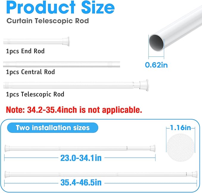 4Pack Spring Tension Curtain Rods 23 to 46 Inch,White Small Tension Rod Spring Curtain Rod No Drilling,Adjustable Short Curtain Rods for Window,Kitchen,Closet,Doorway