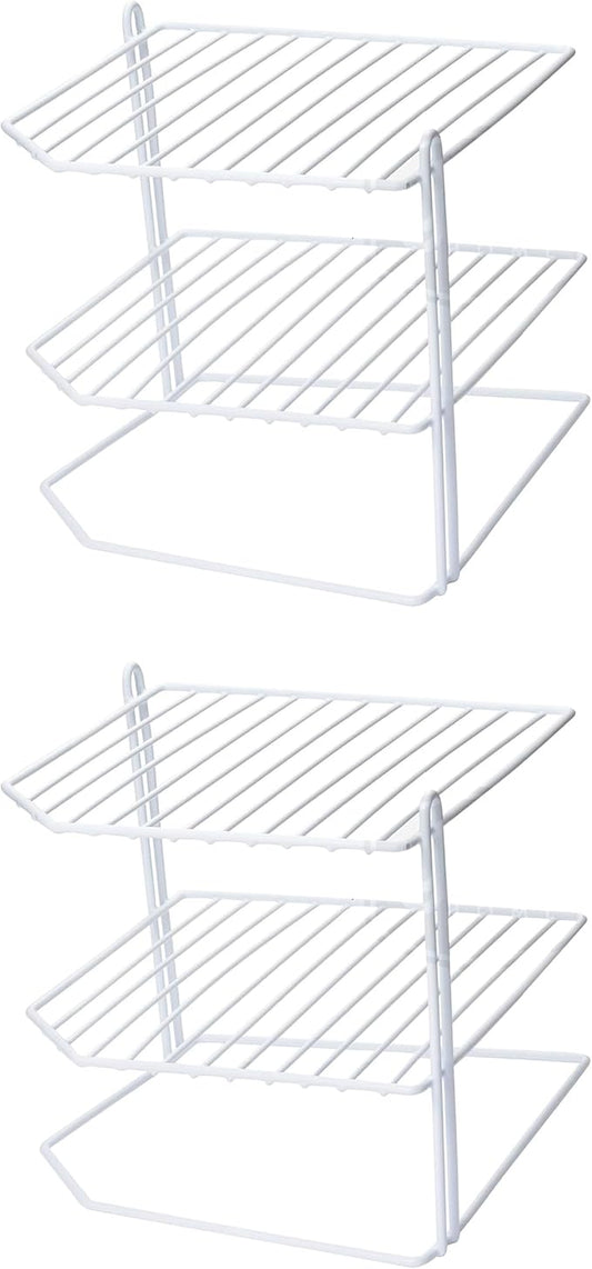 YBM HOME 3-Tier Corner Shelf Counter and Cabinet Organizer, White, Pack of 2