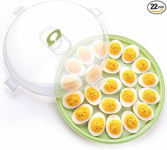 HANSGO Deviled Egg Containers with Lid, Deviled Egg Platter Carrier Holder Trays with 22 Slots for Holiday Party and Home Kitchen, Green