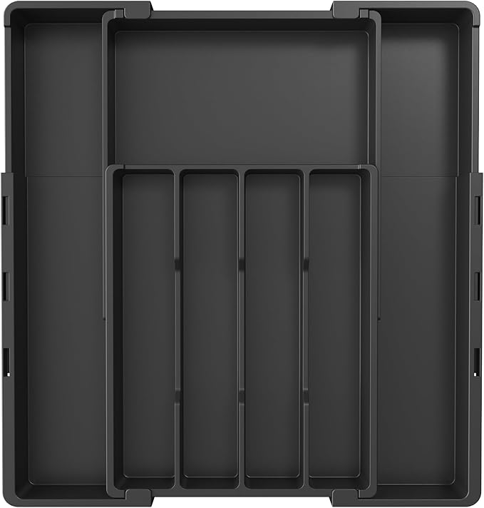 Lifewit Silverware Drawer Organizer, Expandable Utensil Tray for Kitchen, BPA Free Plastic Flatware and Cutlery Organizer, Adjustable Storage for Spoons Forks, Fits 8.9-14.3x11.3-19.3x1.7 Inch, Black