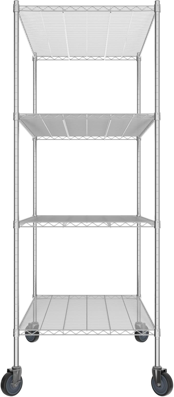 Commercial NSF Listed Chrome Mobile Wire Shelving Kit 30" x 54" x 80", with 4 Shelves Perfect for Warehouse, Walk-in Refrigerator, Freezer, Grocery Store, Restaurant, Dishroom