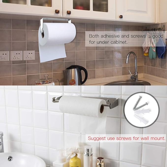 Under Cabinet Paper Towel Holder Wall Mount for Home Kitchen,Stainless Steel for Large Rolls-Brushed Nickel