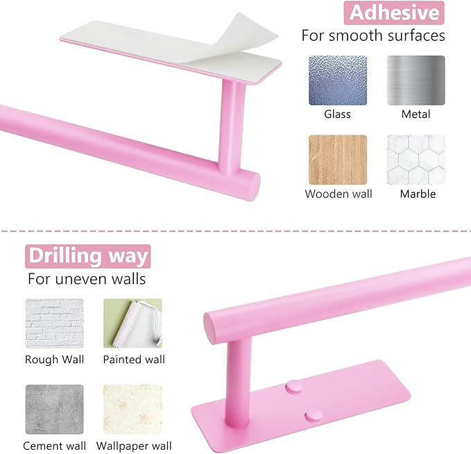 Pink Paper Towel Holder, Self Adhesive Paper Towels Roll Holders Under Cabinet, Stainless Steel Wall Mount Towel Paper Holder for Kitchen, Bathroom