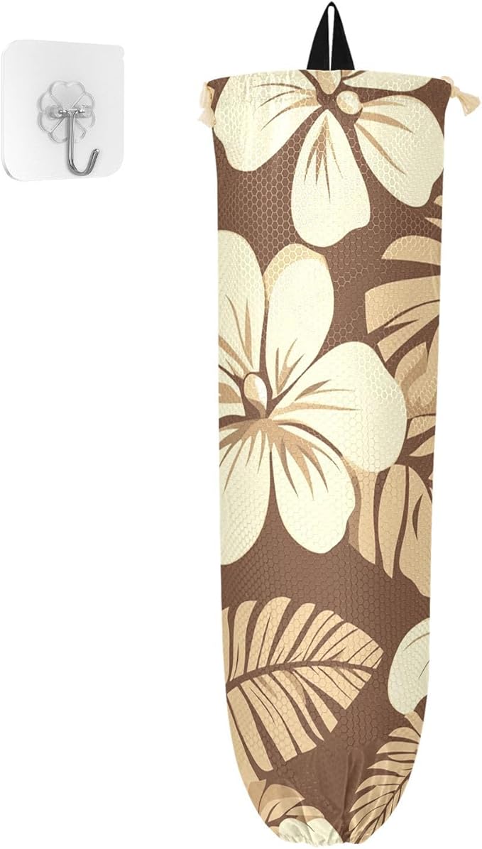 Plastic Bag Holder Wall Mount Grocery Bag Shopping Bag Storage Holder Organizer Dispenser with Adhesive Hook,for Kitchen Bathroom Home Decor 9x22 Inches Brown Floral Polynesia36