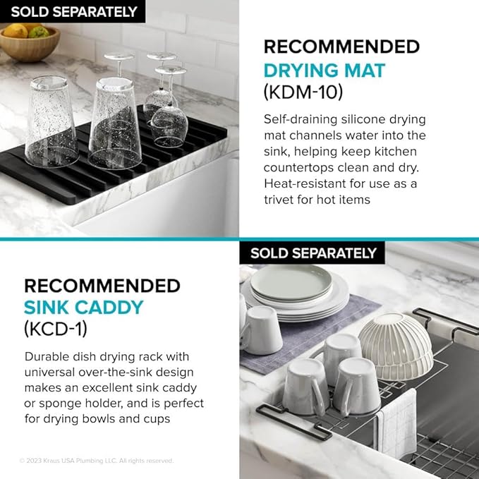 Kraus Kore 30-Inch Farmhouse Workstation with In Sink Dish Drying Rack, Stainless Steel Kitchen Sink, KWF410-30