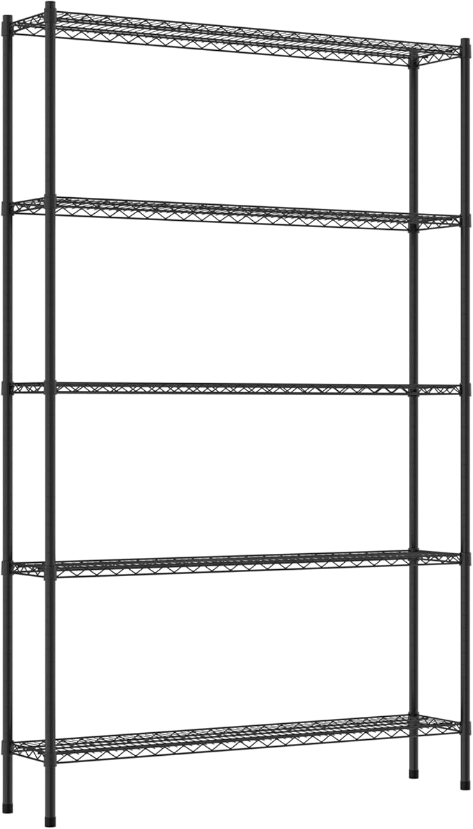 Commercial NSF Listed Black Epoxy Stationary Wire Shelving Kit 12" x 54" x 86", with 5 Shelves Perfect for Warehouse, Walk-in Refrigerator, Freezer, Grocery Store, Restaurant, Dishroom