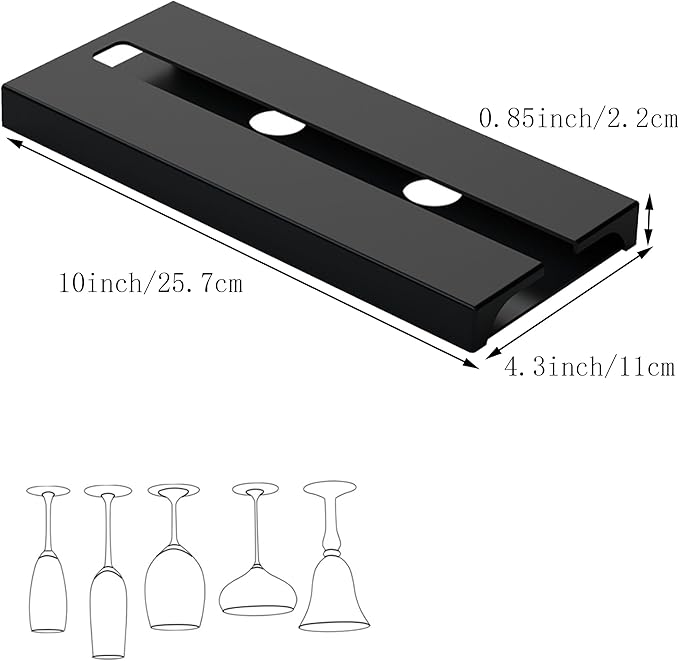 Wine Glass Holder,Under Shelf Cabinet Wine Glass Rack, Plastic Stemware Rack,Glassware Drying Storage Hanger for Kitchen,Bar and Restaurant (Black Style B-4 pc)