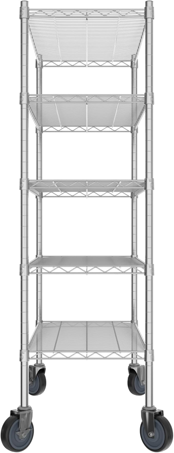 Commercial NSF Listed Chrome Mobile Wire Shelving Kit 18" x 36" x 60", with 5 Shelves Perfect for Warehouse, Walk-in Refrigerator, Freezer, Grocery Store, Restaurant, Dishroom