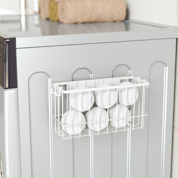NiHome Magnetic Metal Basket Organizers, Dryer Ball Holder, 2PCS Medium & Small, Versatile Storage for Kitchen & Office Holds Up to 14 lbs, Easy Attach to Refrigerator or Any Magnetic Surface (White)