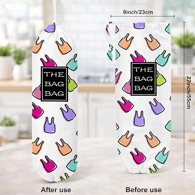 The Bag Bag Grocery Bags Holder, Funny Multicolor Bags Pattern Grocery Sacks Holder Organizer For Shopping Sack, Reusable Hanging Trash Sack Dispenser, Kitchen Gift For Women Family Friends