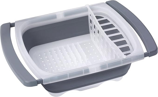 PrepWorks Collapsible Dish Drainer - Space-Saving, Expandable Dish Rack for Drying Plates, Cups, and Kitchen Utensils, Extends from 16.5" to 26.75" to Fit Over Most Sinks