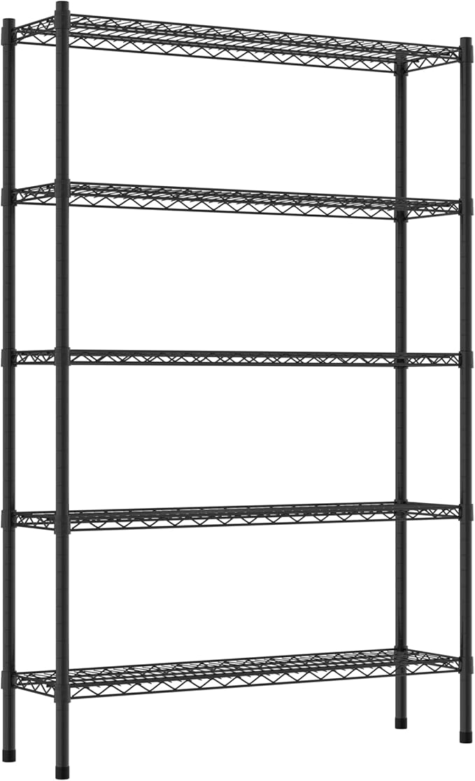 Commercial NSF Listed Black Epoxy Stationary Wire Shelving Kit 12" x 42" x 64", with 5 Shelves Perfect for Warehouse, Walk-in Refrigerator, Freezer, Grocery Store, Restaurant, Dishroom