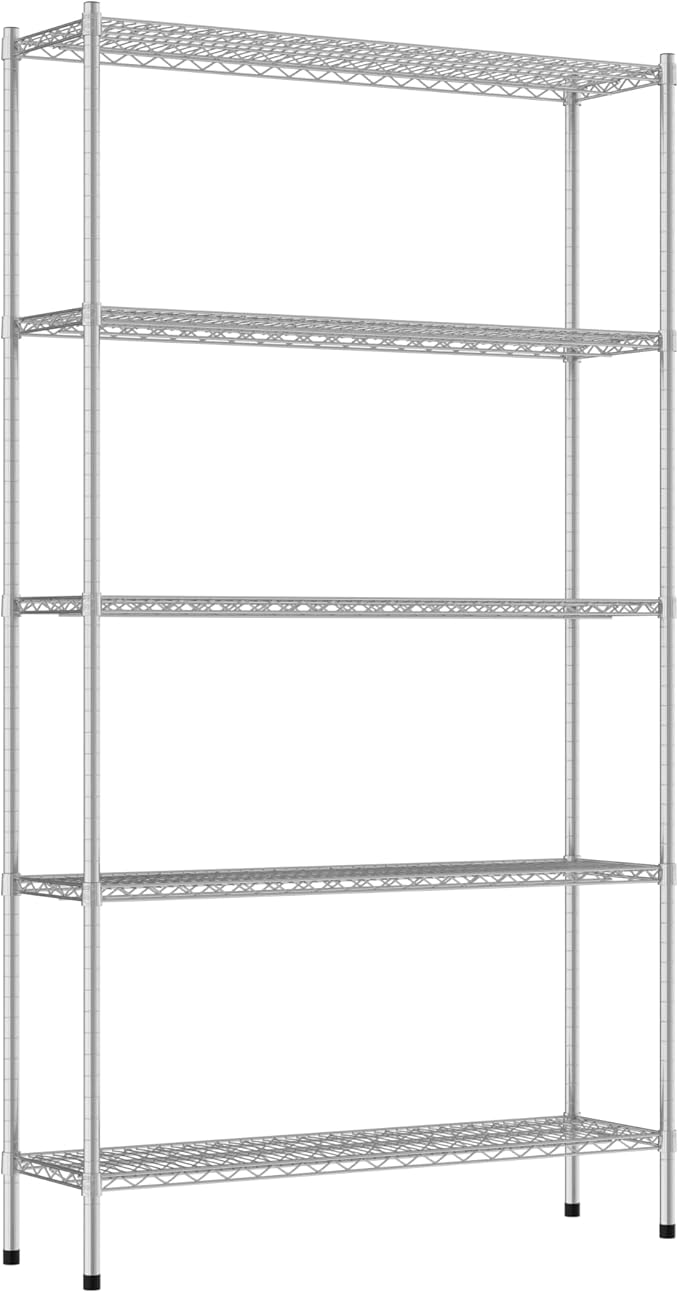 Commercial NSF Listed Chrome Stationary Wire Shelving Kit 14" x 48" x 86", with 5 Shelves Perfect for Warehouse, Walk-in Refrigerator, Freezer, Grocery Store, Restaurant, Dishroom