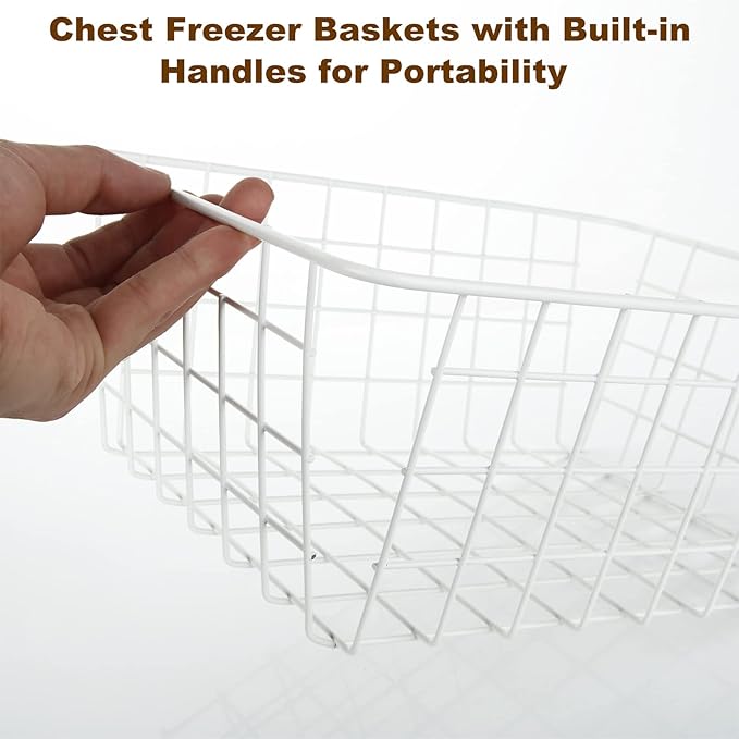 4Pack Freezer Storage Organizer, Deep Refrigerator Wire Household Bins with Built-in Handles, Stackable Freezer Wire Baskets for Chest and Upright Freezer, Cabinet, Pantry, Closet, Bedroom