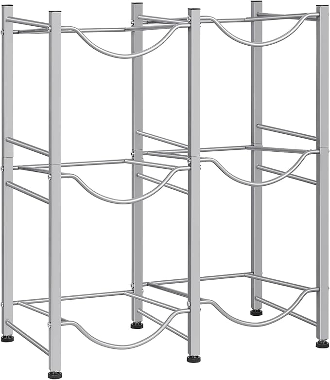 LIANTRAL 5 Gallon Water Bottle Holder, 3 Tier Silver Double Row Heavy Duty Cooler Jug Rack with 6 Slots for Home Kitchen