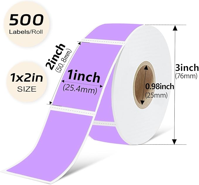 PALAIBEIQI 1x2 Inch Thermal Labels,500PCS Rectangle Stickers,Waterproof Removable Blank Stickers for Address,Jars,Freezer Containers & Pantry Organization,Light Purple