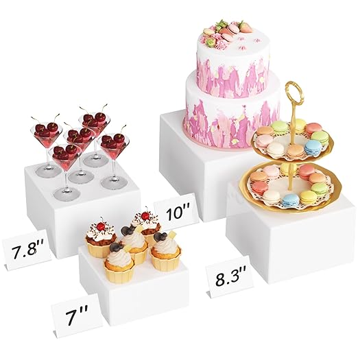 Lifewit 4 PCS Buffet Risers and Stands, Food Risers for Buffet Table, Catering Dessert Cake Holder for Party, Collectibles Jewelry Display Shelf, Nesting Cube Boxes, White, (7”,7.8",8.3",10")
