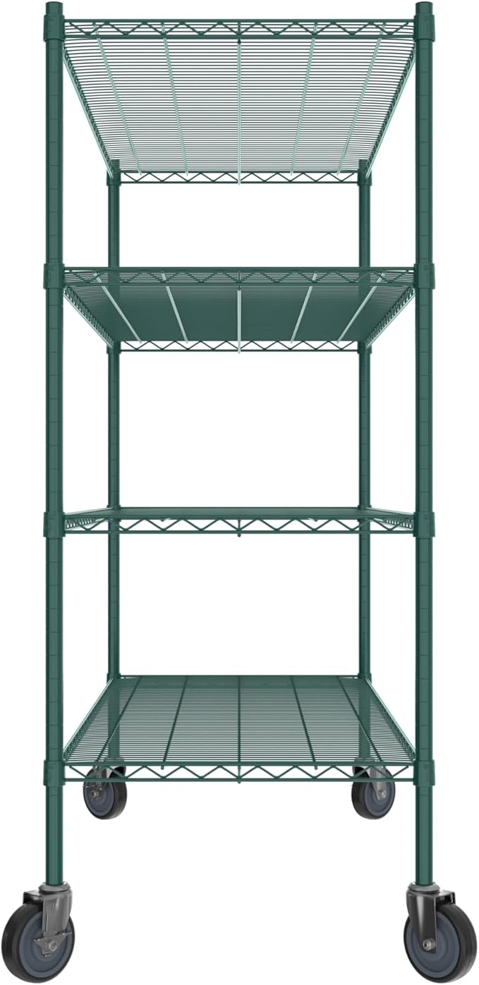 Commercial NSF Listed Green Epoxy Mobile Wire Shelving Kit 24" x 54" x 60", with 4 Shelves Perfect for Warehouse, Walk-in Refrigerator, Freezer, Grocery Store, Restaurant, Dishroom
