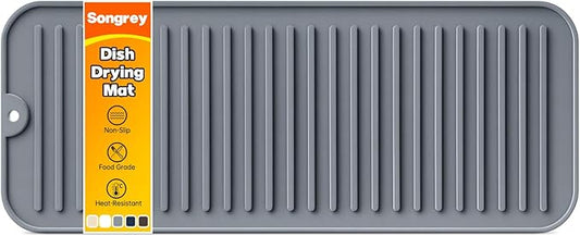 Songrey 16" x 6.5" Silicone Dish Drying Mat, Kitchen Counter Drying Pad for Sink Dishes or Under Rack, Multi-Use as Heat Resistant Trivet, Coffee Bar Mat