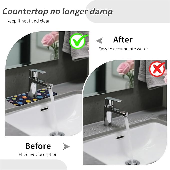 Kitchen Sink Splash Guard，Colorful planets Faucet Mat Sink Gadgets-Super Absorbent Fast Drying Mat Drip Catcher for Kitchen, Bathroom,Sink Mat, Dish Drying Mat, Bathroom(15" X 5.5" )