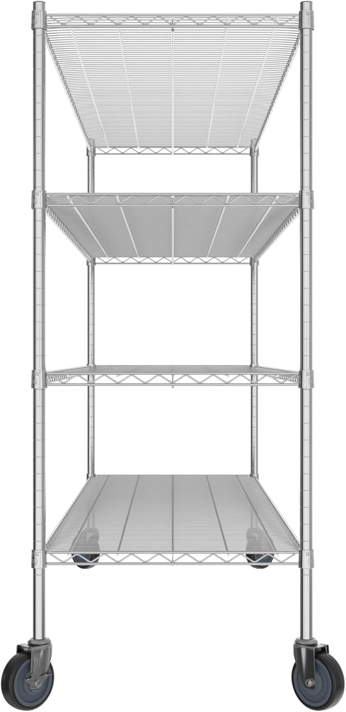 Commercial NSF Listed Chrome Mobile Wire Shelving Kit 24" x 72" x 60", with 4 Shelves Perfect for Warehouse, Walk-in Refrigerator, Freezer, Grocery Store, Restaurant, Dishroom