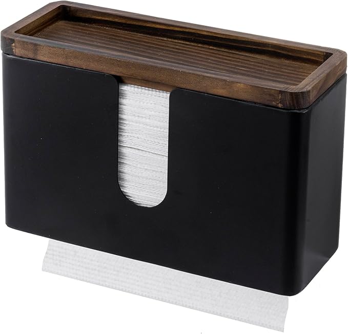 MyGift Decorative Wood Paper Towel Holder with Shelf - Wall Mounted Bathroom Napkin Dispenser