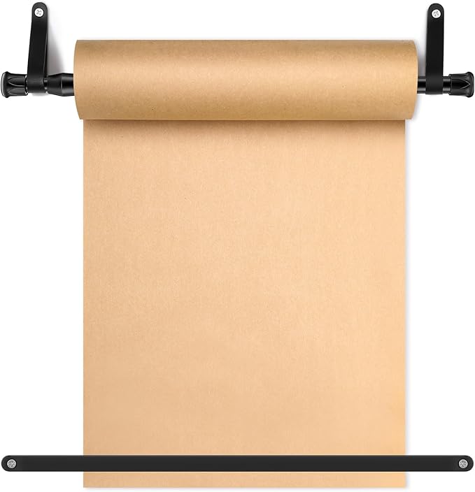 Vicenpal 15.5 Inch Retractable Kraft Paper Roll Holder Dispenser Wall Mounted Butcher Paper Holder Roller for to Do Lists, DIY Drawing, Taking Note, Artwork, Creative(Black)