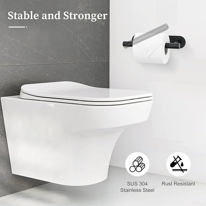 Matte Black Toilet Paper Holder, Upgraded SUS304 Stainless Steel Toilet Roll Holder, Modern Double Base Paper Towel Holder Wall Mount for Bathroom, Kitchen, Washroom
