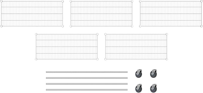 Commercial NSF Listed Chrome Mobile Wire Shelving Kit 18" x 42" x 60", with 5 Shelves Perfect for Warehouse, Walk-in Refrigerator, Freezer, Grocery Store, Restaurant, Dishroom