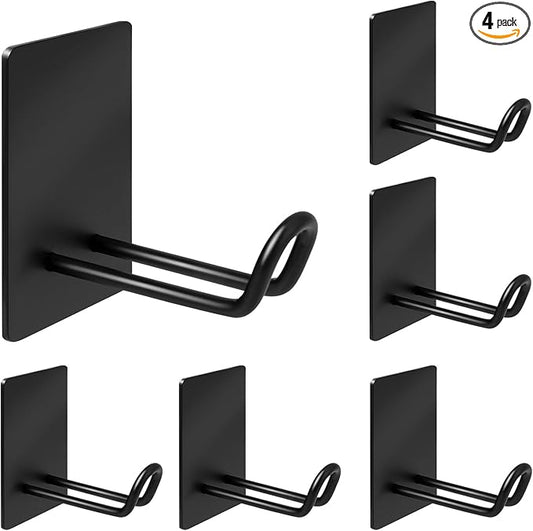 Quavzotu Self Adhesive Hooks Heavy Duty, Large Stainless Steel Towel Hooks, No Drill Sticky Hooks, Long Stick on Shower Wall Hooks for Hanging Hat Coat Key Headphone (Black(6Pcs))