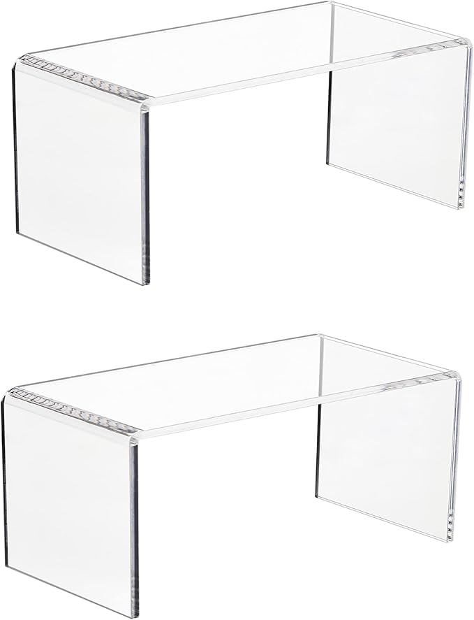 CLAY TONIC 2-Pack Large Clear 5mm Thick Acrylic Display Risers for Funko POP figures,Retail Display, Display Riser Shelf Showcase Fixtures for Jewelry (4, 8''x 4''x 4.5'')