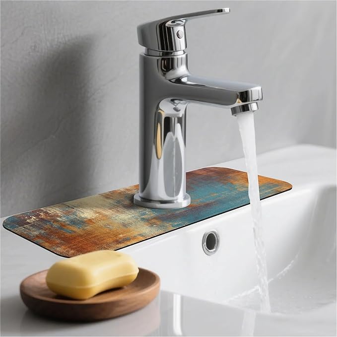 Kitchen Sink Splash Guard，Abstract grunge Faucet Mat Sink Gadgets-Super Absorbent Fast Drying Mat Drip Catcher for Kitchen, Bathroom,Sink Mat, Dish Drying Mat, Bathroom(15" X 5.5" )