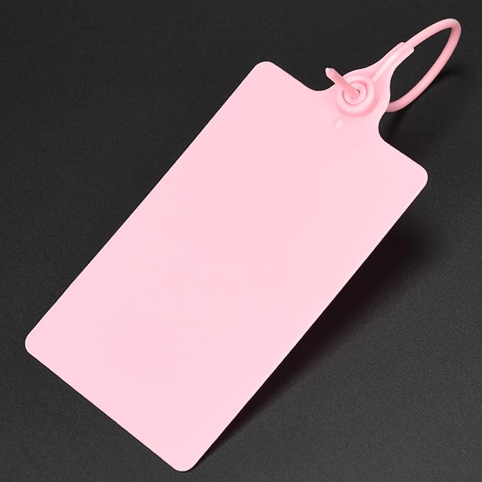 LeadSeals 100 Plastic Shipping Tags - Waterproof, Writable, Hanging Tags with One Pink Marker Pen