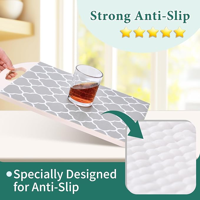 Shelf Liners for Kitchen Cabinets 17.3in x 20FT Non Adhesive Drawer Liner Gray Quatrefoil Thickened Shelf Liner Strong Non-Slip Easy to Clean for Tool Box Refrigerator with Knife and Tape Measure