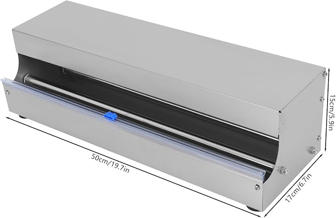 10''-18'' Cling Film Dispenser, Stainless Steel Food Wrap Sealer Packaging Machine Wrapper Cutter With 2 Replacement Blades & 4 Non-slip Feet for Fruit Vegetable & Meat Preservation