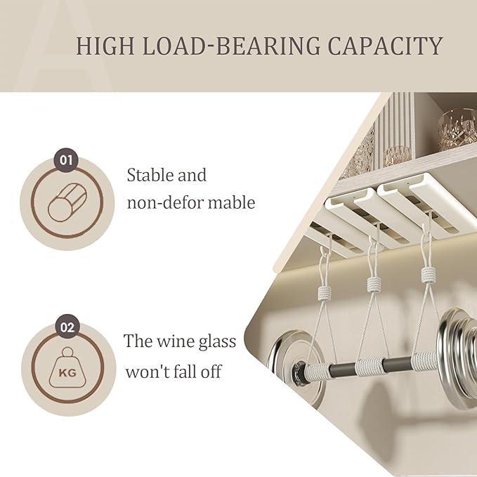 4Pack Wine Glass Rack, Punch-free Under Cabinet Stemware Rack for Kitchen and Bar (White)