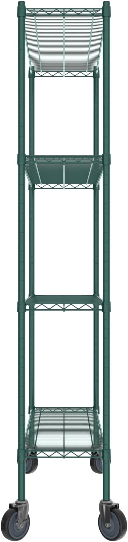 Commercial NSF Listed Green Epoxy Mobile Wire Shelving Kit 14" x 48" x 80", with 4 Shelves Perfect for Warehouse, Walk-in Refrigerator, Freezer, Grocery Store, Restaurant, Dishroom