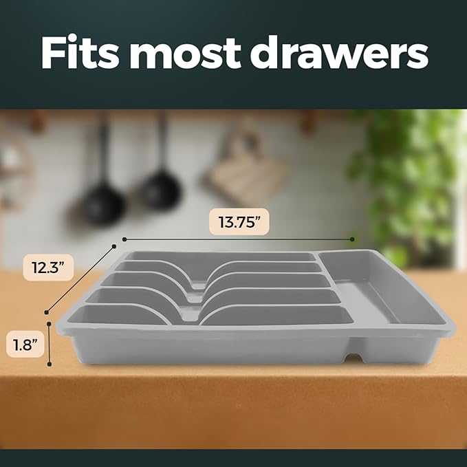 Silicone Silverware Drawer Organizer – Non-Slip Utensil Holder for Kitchen Drawers | Cutlery Tray for Forks, Knives, Spoons & More | Durable, BPA-Free, Easy to Clean – Gray