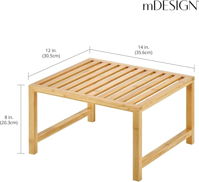 mDesign Wooden Stackable Storage Shelf - Food and Kitchen Organizer for Cabinet, Pantry Shelves, Countertop, Cabinet - Echo Collection - 2 Pack - Natural Bamboo