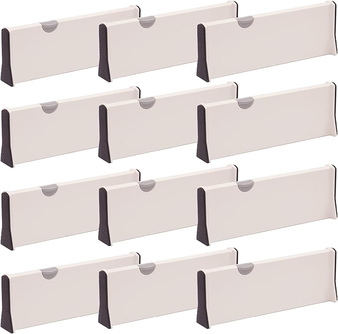 DIOMMELL 12 Pack Adjustable Dresser Drawer Dividers Organizers, Plastic Expandable Drawer Organization Separators for Kitchen, Bedroom, Closet, Bathroom and Office Drawers White 12PCS-Large