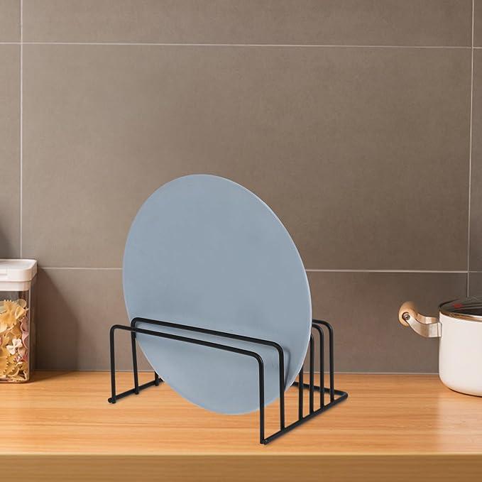 2PCS Metal Kitchen Organizer Rack Adjustable Compartments Pot Lid Holder and Vertical Plate Stand for Cabinet Storage Cutting Board and Baking Sheet Organizer