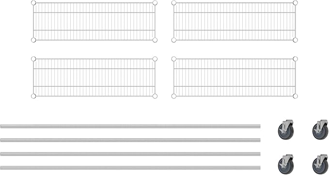 Commercial NSF Listed Chrome Mobile Wire Shelving Kit 12" x 36" x 80", with 4 Shelves Perfect for Warehouse, Walk-in Refrigerator, Freezer, Grocery Store, Restaurant, Dishroom